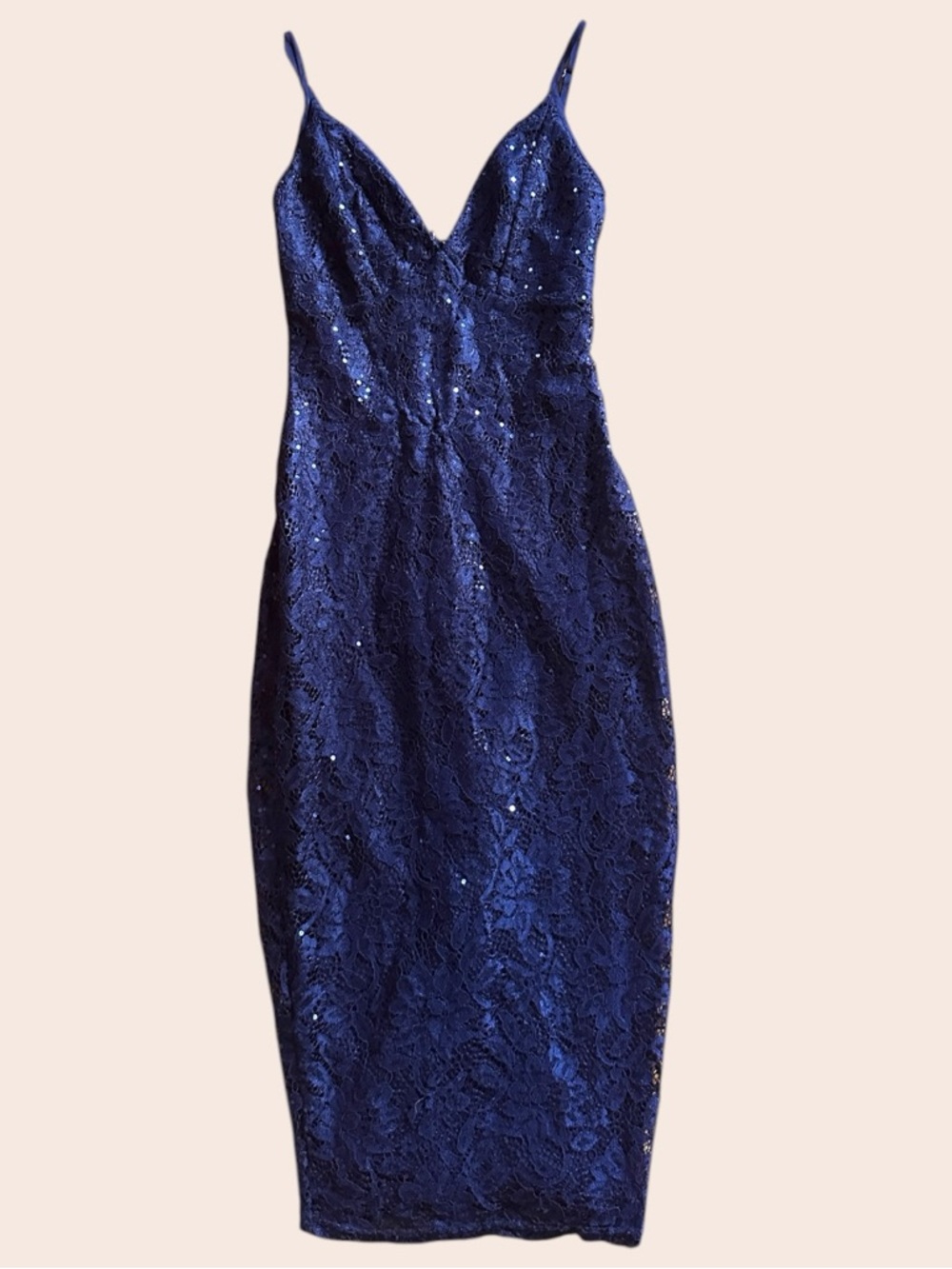 Navy Sequin Midi Dress